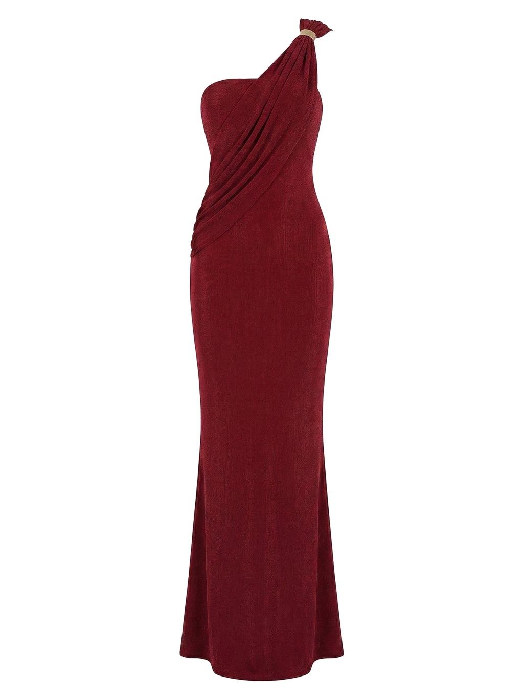 Never Worn Jluxlabel One-Shoulder Burgundy Evening Gown With Draped Bodice
